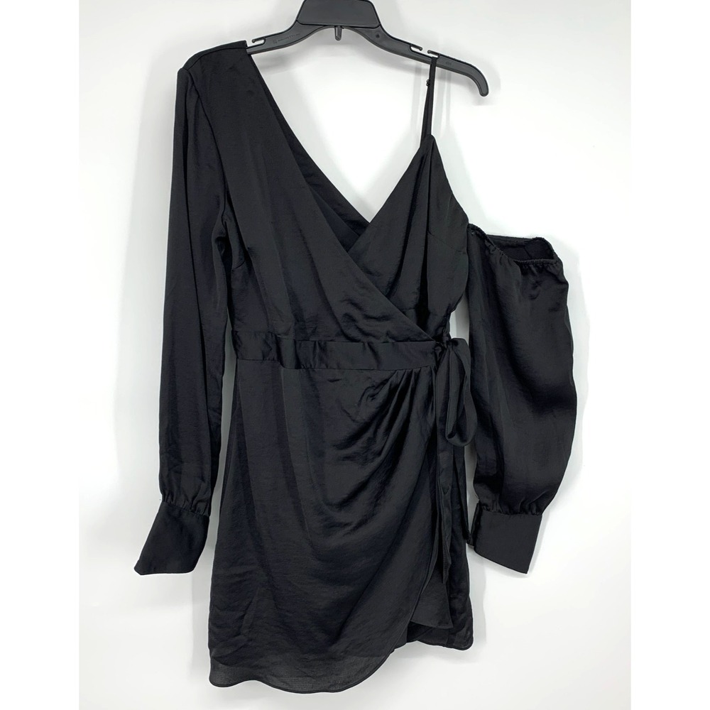 Revolve NBD Dress Aria Black Mini Tie Wrap Long Sleeve Satin NWT Womens Large - Picture 5 of 16